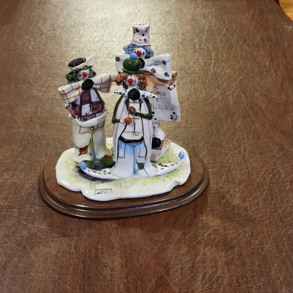 Vintage Zam Piva Zampiva Ceramic Figurine Three Clowns Spaghetti Hair 7" Tall